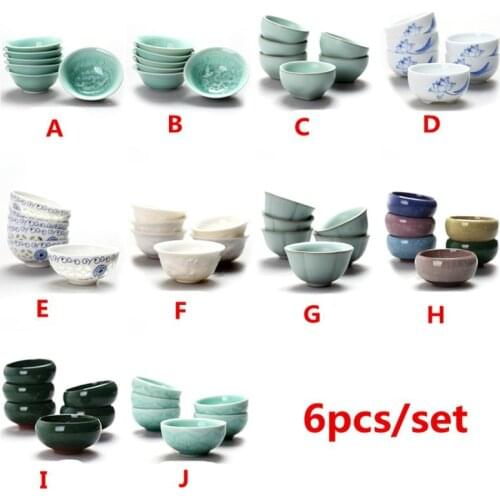 6 pcs/set Chinese Ceramic Tea Cup Ice Cracked Glaze Cup Kung Fu teaset Small Porcelain Tea Bowl Teacup Tea Accessories Drinkware