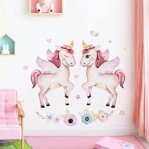 Watercolor cute unicorn wall sticker for kids room baby room wall decor vinyl decals home decoration kindergarten for wallpapers