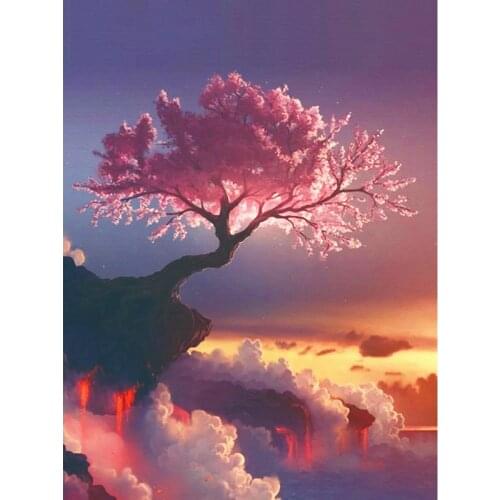 Full Square 5D DIY Diamond Painting Sakura Tree Volcano Embroidery Cross Stitch Rhinestone Mosaic Painting