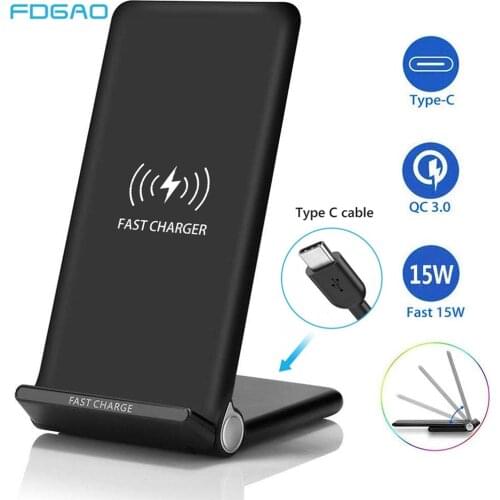 FDGAO 15W Wireless Charger Stand USB C Qi Fast Charging Pad Dock Station Phone Holder for iPhone 11 Pro XS XR X 8 Samsung S10 S9