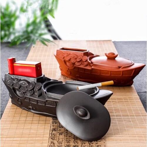 Purple Sand Retro Ashtray with Lid Large Ceramic Fashion Ashtray Creative Personality Internet Cafe Living Room Hotel Ashtray