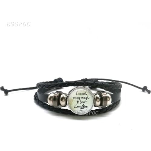 I Am Not Young Enough To Know Everything Oscar Wilde Quote Bracelets, DIY Glass Dome Black Leather Bracelet , Birthday Gift