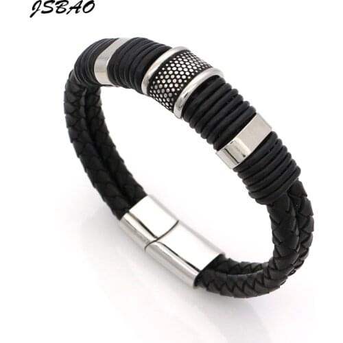 JSBAO Genuine Leather Weaved Double Layer Man Leather Bracelets Casual/Sporty Bicycle Motorcycle Delicate Cool Men Jewelry