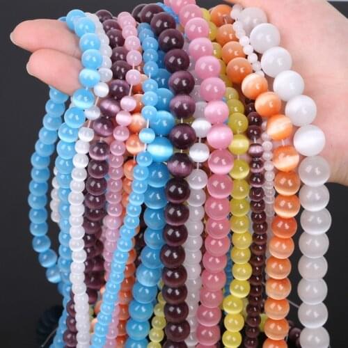 4/6/8/10/12MM Multicolors Opal Natural Cat Eye Beads Round Loose Spacer Beads for Jewelry Making DIY Bracelet Necklace