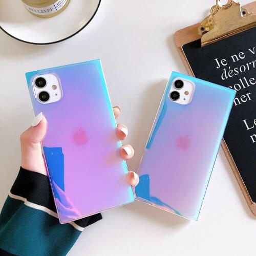 Gimfun Square Purple Laser Phone Case for iPhone 12 Mini 11 Pro X XS Max 7 8 8plus Transparent Neon Soft Shell Fashion Cover