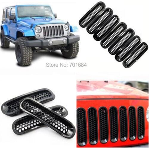 Black Mesh Grille Grid Guard Inserts Trim Cover For Jeep Wrangler JK 07 08 09 10 11 12 13 14 2015 [QPA193]
