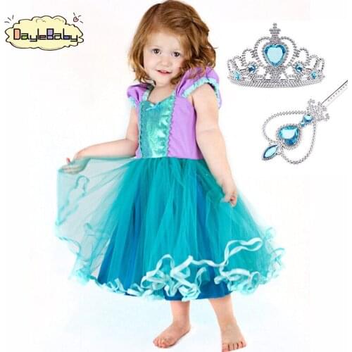 My Girls Mermaid Dresses with Pearl Children Halloween Little Mermaid Ariel Cosplay Costumes for Kids Carnival Party Dress