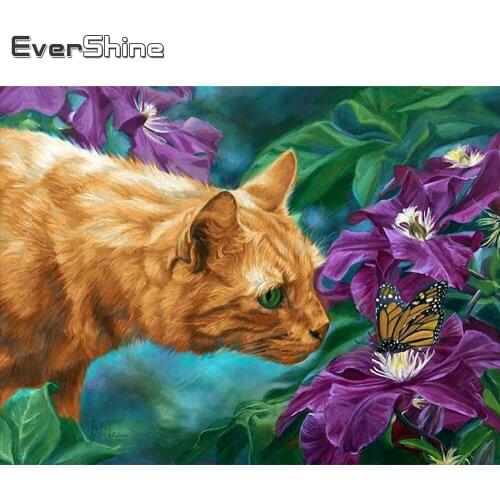 Evershine Diamond Painting Cat 5D DIY Full Square Diamond Embroidery Butterfly Animal Cross Stitch Mosaic Wall Decoration