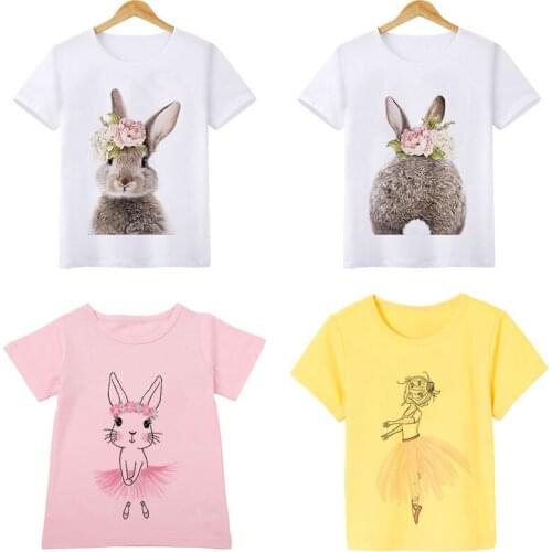 New Arrivals T-shirts For Girls Cute Flower Rabbit Pig Animal Plant Print Funny Kids T Shirt Girl Clothes Boys Tops Three Colors
