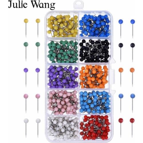 Julie Wang 500PCS/Box Sewing Head Pin Round Pearl Straight Pins Needle Stainless Steel Findings Jewelry Making Accessory Tools