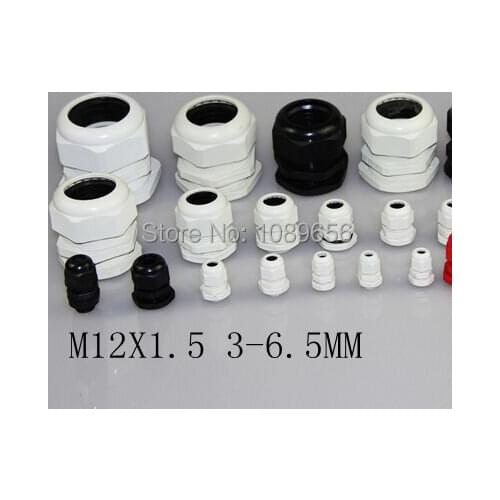 M12X1.5 3-6.5MM Cable Glands Nylon plastic waterproof cable fixed Waterproof Gasket Plastic Cable Gland 100PCS