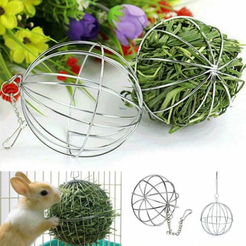 Round Sphere Feed Dispense Exercise Hanging Hay Ball Stainless Steel Guinea Pig Hamster Rabbit Pet Toy