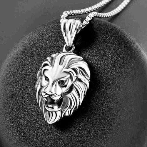 Mens Necklace Animal Lion Head Pendant Necklace New Fashion Metal Sliding Pendant Accessories Party Jewelry