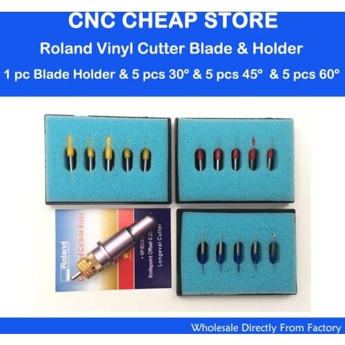 Brand New 12mm Roland China Vinyl Cutter Blade Holder + 15pcs 45/60/30 Degree Cutting Plotter Blades