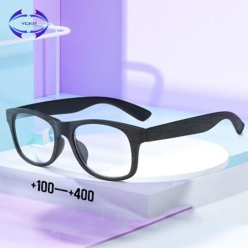 VCKA Imitation Wood Grain reading glasses fashion Square Anti Blue-Ray men women Eyewear Prescription Diopter + 1.0 to + 4.0