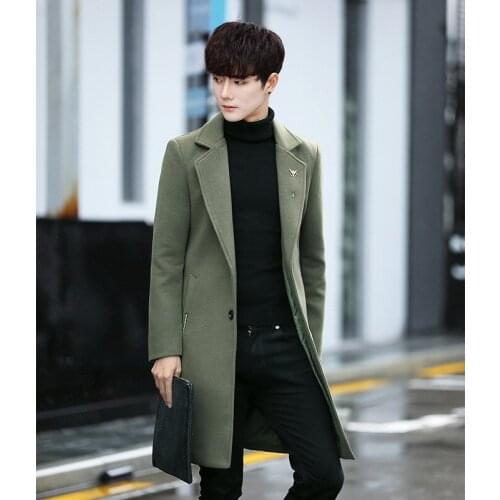 Autumn and winter new British woolen coat mens mid-length trench coat woolen coat