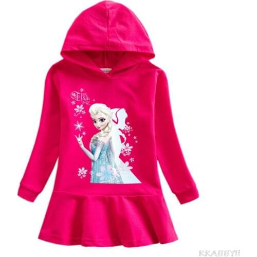 Disney Autumn Foreign Trade Frozen Girl Hooded Hoodie Dress Cartoon Baby Autumn Spring Cotton Casual Dress