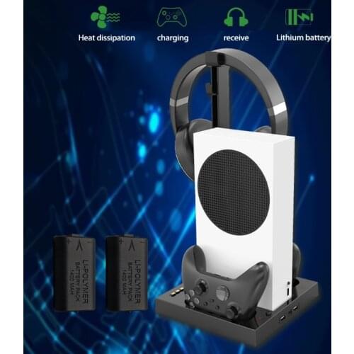 Cooling Stand Controller Cooler System Accessories with 2 Cooling Fans & Headset Holder Compatible with for Xbox Series S