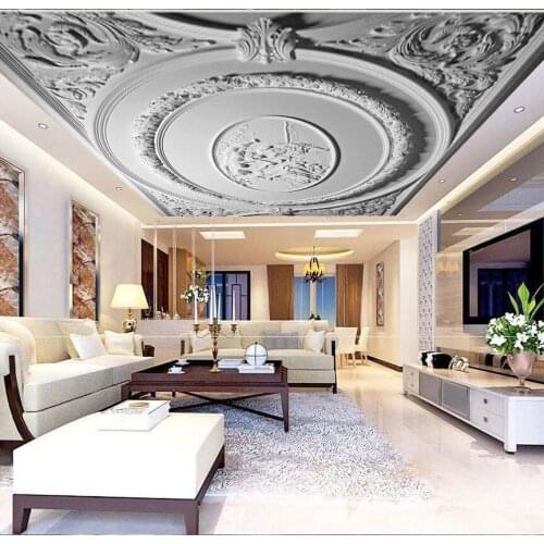 Custom White Plaster 3d Ceiling Wallpaper for Hall Living Room Hotel 3D Ceiling Murals European Wall paper Large Photo mural