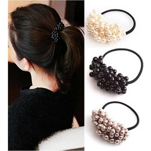 Pearls Beads Headbands Ponytail Holder for Girls Scrunchies Vintage Elastic Hair Bands Rubber Rope Headdress Hair Accessories