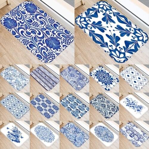 Blue White Porcelain Kitchen Entrance Door Mat Coral Velvet Carpet Rubber Colorful Indoor Floor Mats Non-Anti-Slip Rug 48257