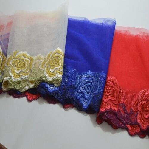 Somelace 2yds/lot shiny blue~red pattern floral Embroidery DIY lace trim for garments and wedding decoration17012003