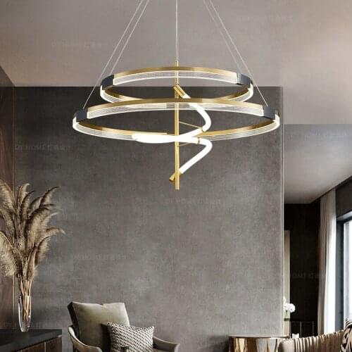 Modern Simple LED Pendant Chandelier For Dining Room Study Bedroom Creative Luminaires Luxury Copper Decora Round Hanging Lamp