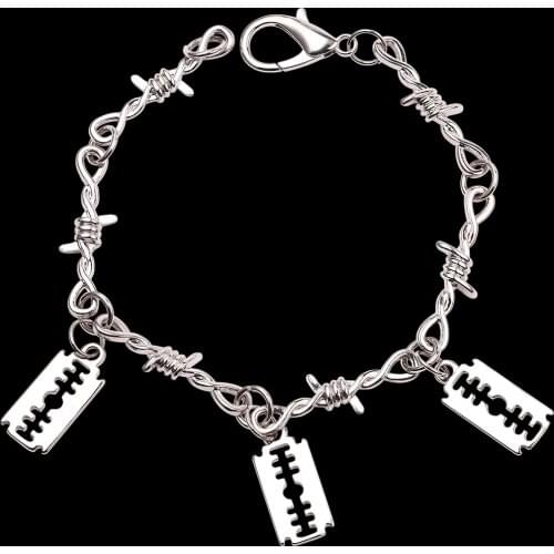 Unique Thorns Iron Chain Bracelet Razor Blade Bracelets For Men Male Bangle Hip Hop Gifts Armband Fashion Jewelry
