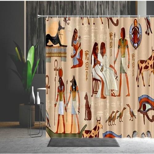 Waterproof Shower Curtain Ancient India Egyptian Pharaoh National Style Bathe Curtains For Bathtub Home Decor With Hooks
