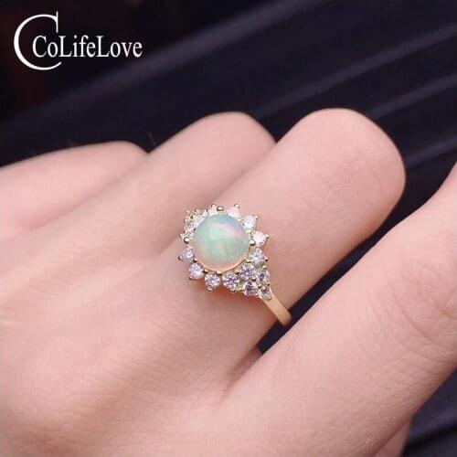 CoLife Jewelry 925 Silver Opal Ring for Daily Wear 7mm Natural Australian Opal Silver Ring Sterling Silver Opal Jewelry