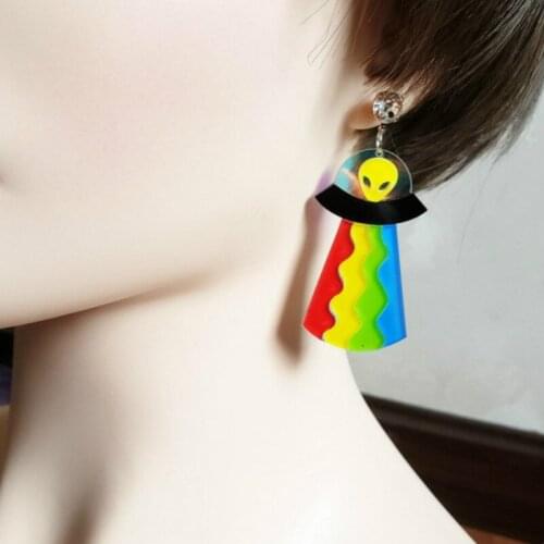 2020 New Aliens ET UFO Harajuku Earrings for Womens Acrylic Colorfuls Clear Long Drop Earring Trendy Jewelry Fashion Accessories