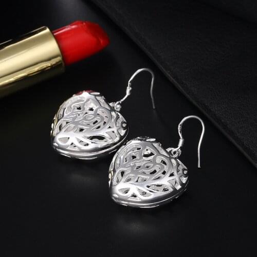 925 Sterling Silver Beautiful hollow big heart Earrings for Women Fashion Brands romantic Holiday gifts Wedding party Jewelry