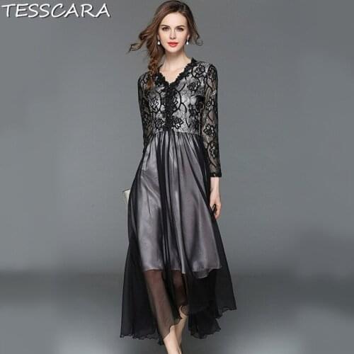 TESSCARA Women Summer Elegant Lace Dress Festa Female Fashion Mesh Designer Party Vestidos Vintage Office Lady Retro Robe Femme