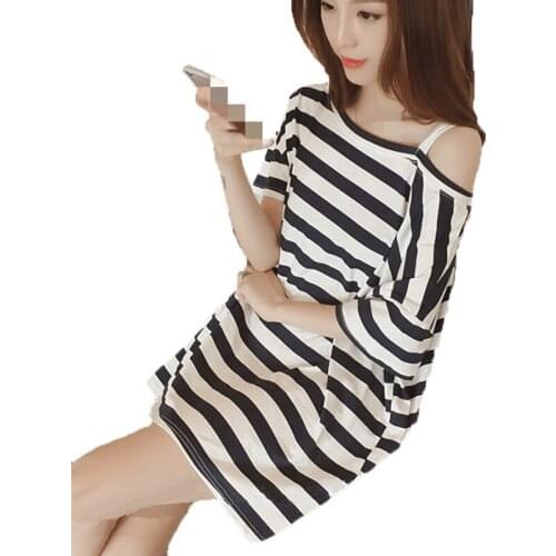 B1928 2019 summer new stripe sleep womens fashion short sleeves sexy can wear home dress cheap wholesale