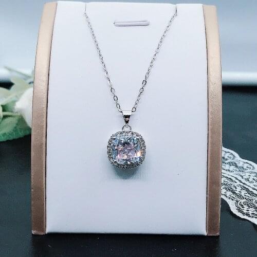 Classic Shiny Square CZ Stone Pendant 925 Sterling Silver Necklaces for Women Retro Sweater Neckalce Short Chain Accessories