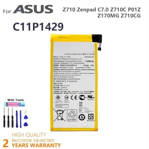 100% Original 3450mAh C11P1429 Battery For ASUS Z710 Zenpad C7.0 Z710C P01Z Z170MG Z710CG P01Y Batteries Batteria With Tools