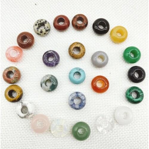 2Pcs Natural stone Quartz crystal round shape big hole bead pendant Jewelry making necklace earrings Bracelet Accessories 7*14MM