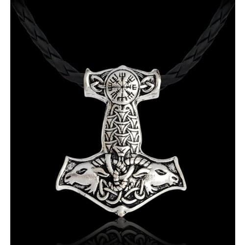 2018 Vintage Gold Color Myth Viking Mjolnir Amulet Totem Thor hammer Pendant Collar Choker Necklace Chain For Men Jewelry Gift
