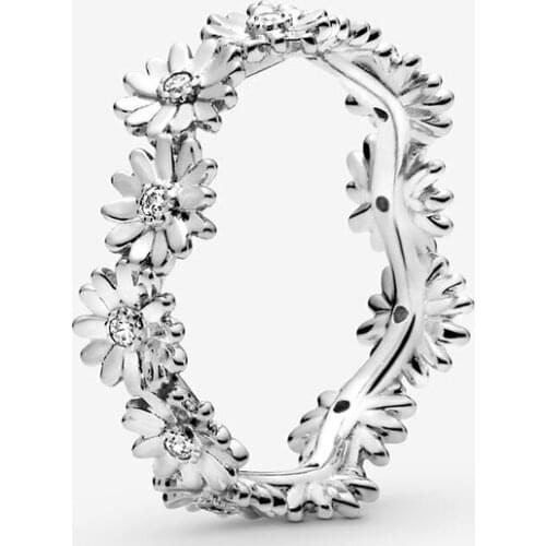 2020 NEW 925 Sterling Silver Rings Pave Sparkling Daisy Flower Silvery Color Ring Flower Petals Band Rings Fashion Jewelry Gift