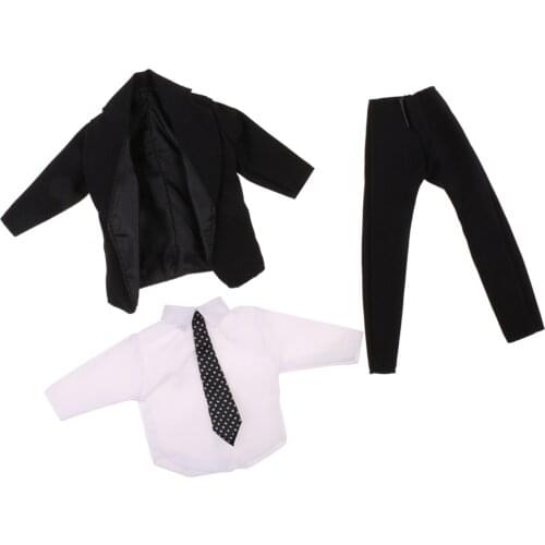3Pcs Modern Doll Clothes Suit Coll Doll Business Suit for Ken Doll Coat & Shirt & Pant Black