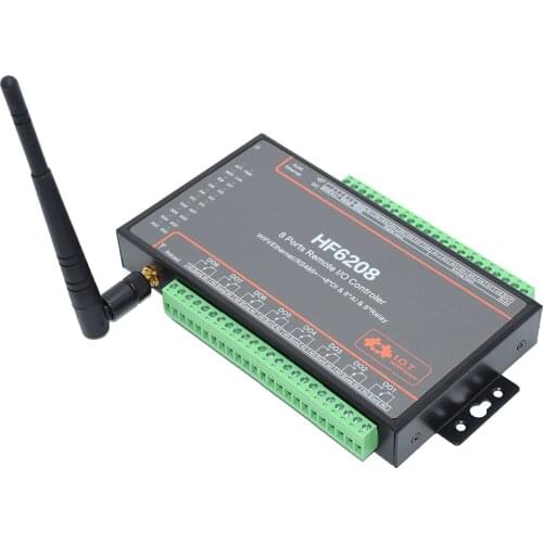 HF6208 8 DI 8 DO 8 Way Channel IO Controller RS485 Ethernet WiFi Remote Relay Controller support modbus TCP RTU