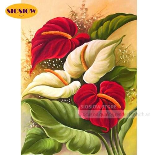 Diy Diamond Painting White Red Flowers Diamond Embroidery Picture Rhinestones Mosaic Full Round Cross Stitch Crystal Home Decor