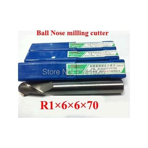 Free Shipping 5PCS 2Flute R1 Milling tools Milling cutter Ball nose End Mill CNC router bits HSS & Aluminium R1*6*6*70mm