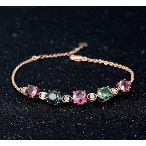 Luxury Rose Golden Women Bracelet Ruby Emerald Gemstone Chain Adjustable Length Gift For Girlfriend Fine Jewelry Accessories