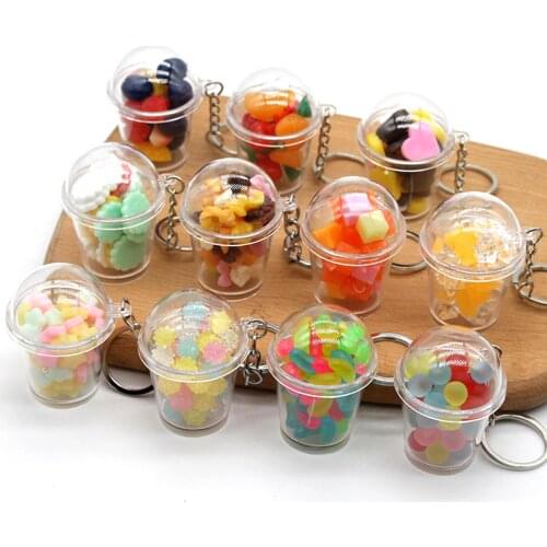 Simulation Snacks Popcorn Candy Cup Keychain Student Couple Bag Decor Pendant Christmas Tree Hanging Ornaments New Year Toy Gift