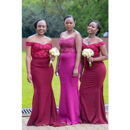 Saudi African Black Girls 2020 Sheath Beads Off-the-shoulder Applique Sexy Bridesmad Dresses