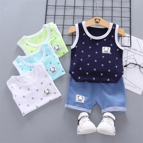 Childrens Summer Clothing Cute Boy Girl Sleeveless Printed Vest Shorts 2Pcs/Set Infant Cartoon Fashion Cotton Suit 1-4 Years