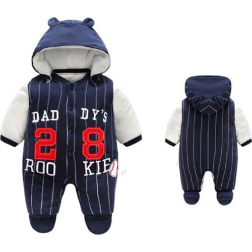 Baby jumpsuit thick cotton children clothes winter hat foot cover is removable 3-12M