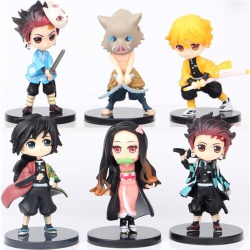 6 Style/Set Q Version Demon Slayer Sitting Ghost Doll Tanjiro Nidouzi Inosuke Zenizu Figure Action Figure Movie Model Toys Doll
