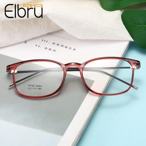 Elbru Ultralight TR90 Myopia Glasses Women&Men Fashion Transparent Square Frame Nearsighted Glasses With-0.5-1.0-1.5to-6.0